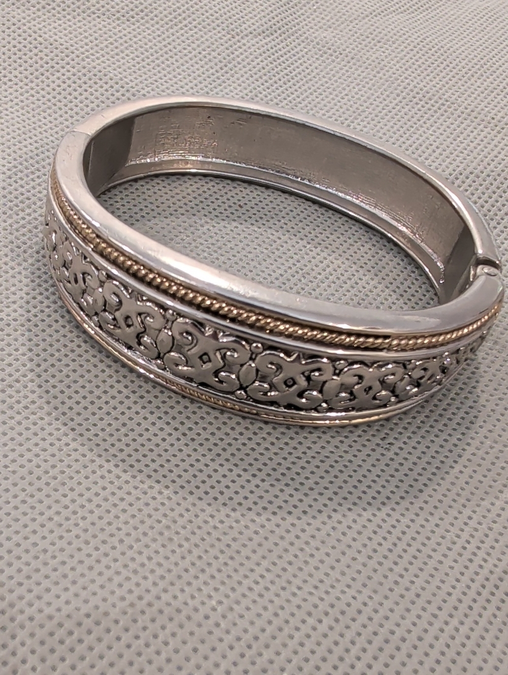 Two-Tone Silver and Gold Filigree Women's Bangle Bracelet